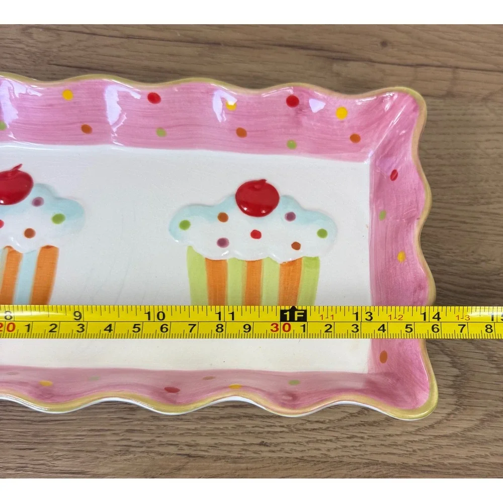 Cupcake Collection by Joy Serving Tray Pink White Polka Dot Ceramic Platter
